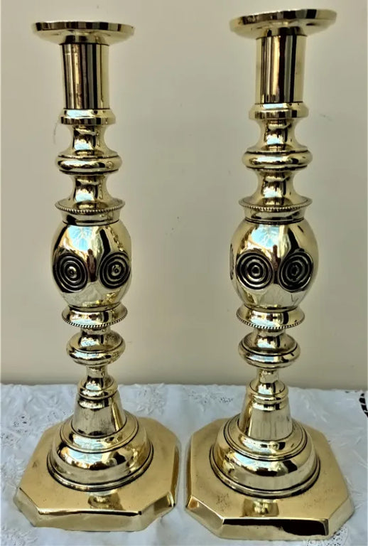 Pair of Antique English Victorian Brass Candlesticks