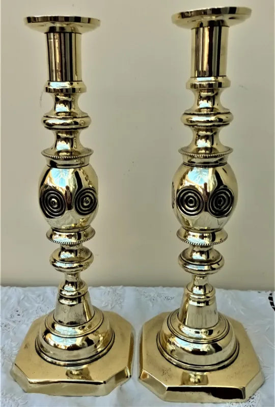 Pair of Antique English Victorian Brass Candlesticks