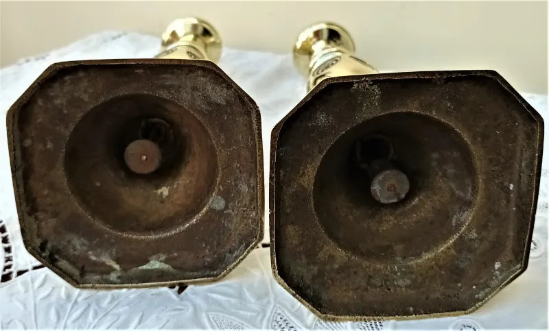 Pair of Antique English Victorian Brass Candlesticks
