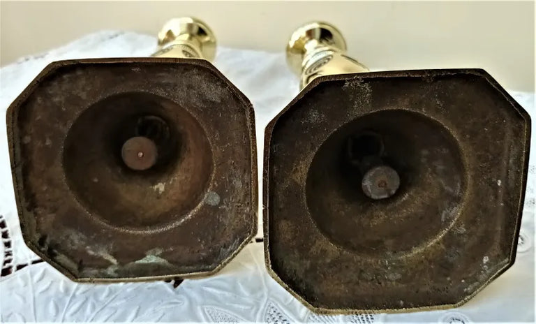 Pair of Antique English Victorian Brass Candlesticks