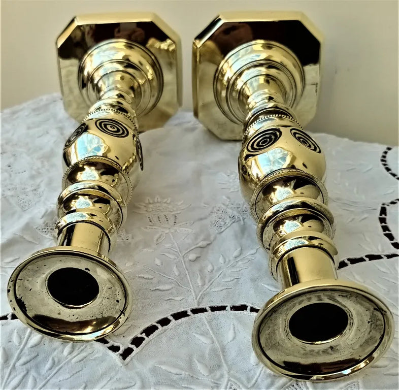 Pair of Antique English Victorian Brass Candlesticks