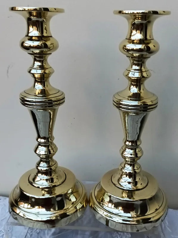 Pair of Antique English Victorian Brass Candlesticks