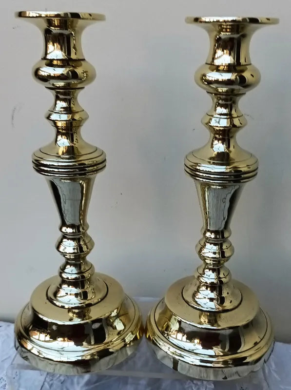 Pair of Antique English Victorian Brass Candlesticks