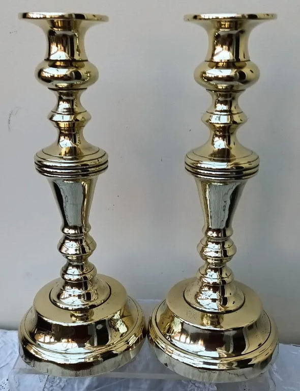 Pair of Antique English Victorian Brass Candlesticks