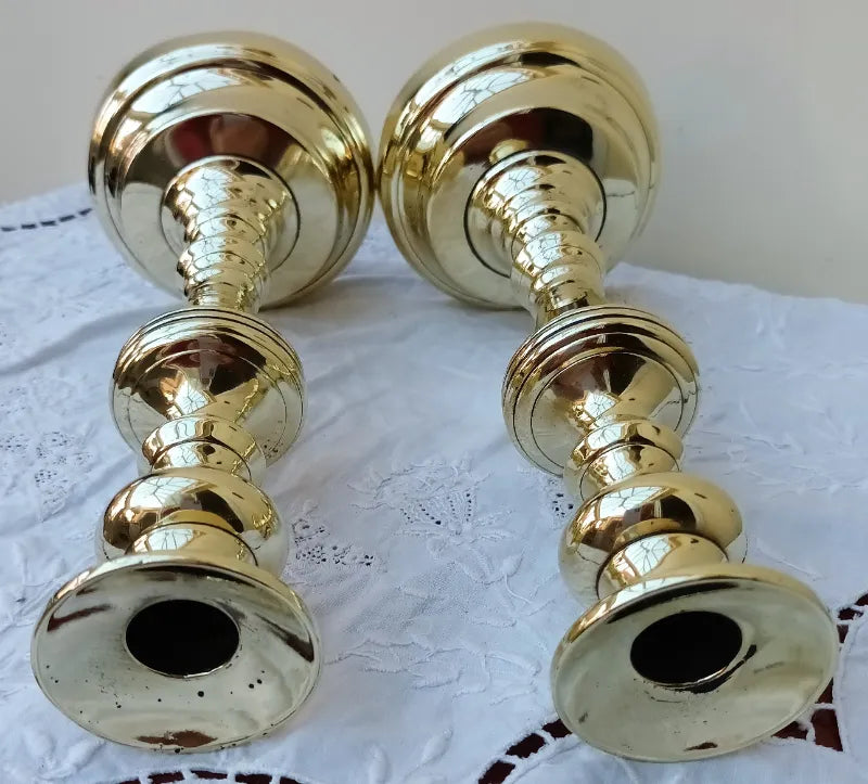 Pair of Antique English Victorian Brass Candlesticks