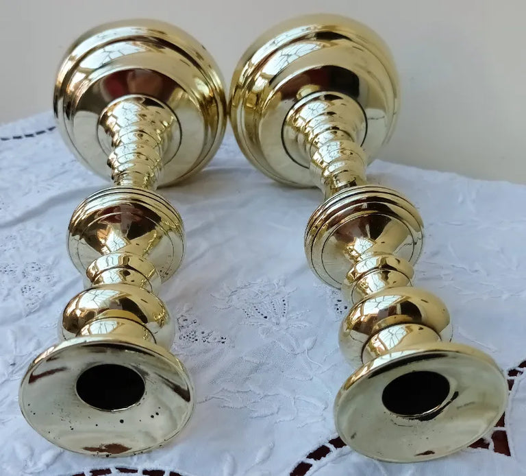 Pair of Antique English Victorian Brass Candlesticks