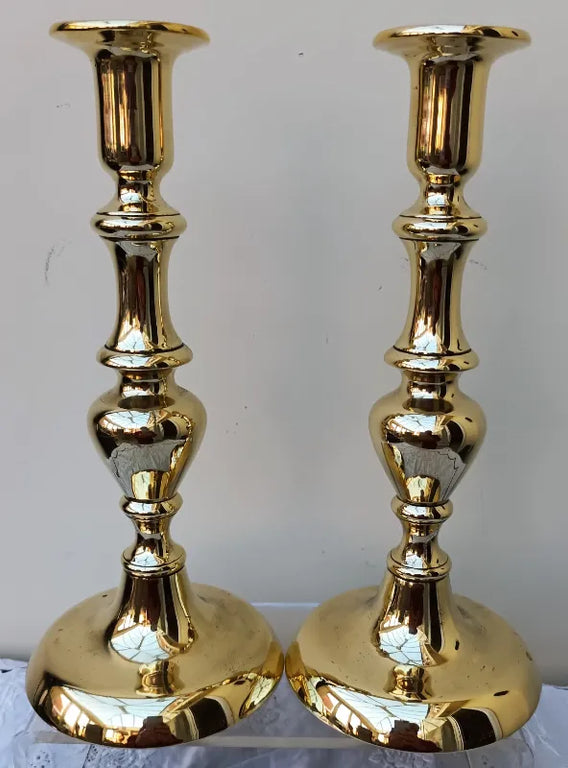 Pair of Antique Victorian Brass Candlesticks