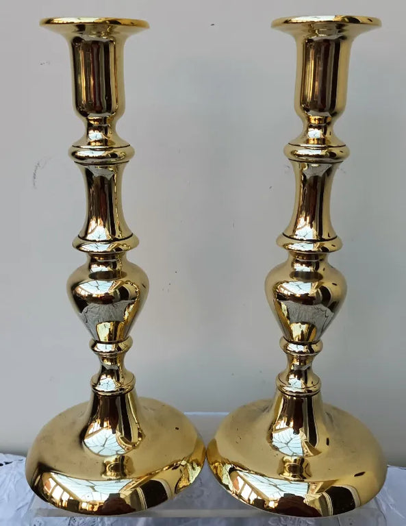 Pair of Antique Victorian Brass Candlesticks