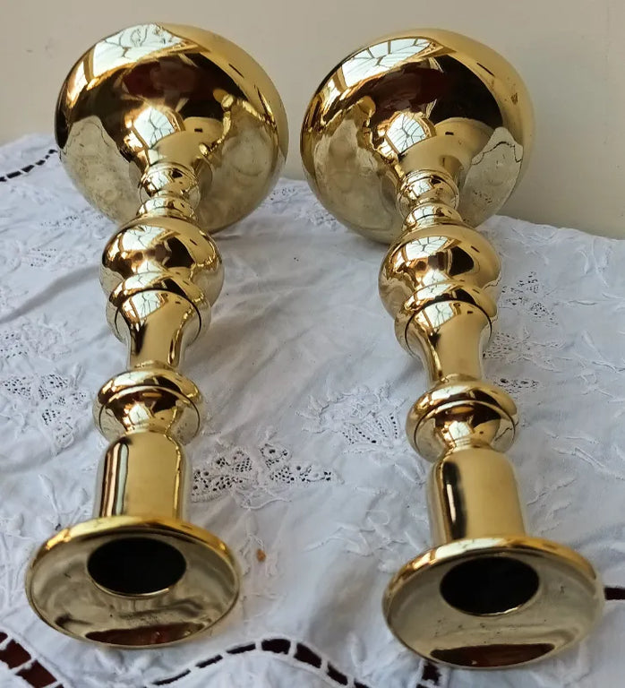 Pair of Antique Victorian Brass Candlesticks