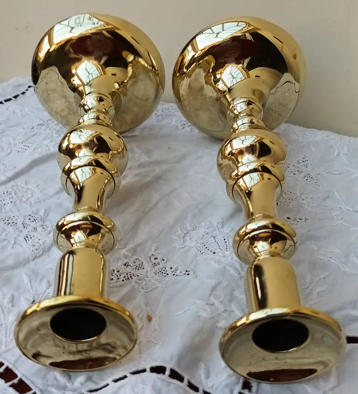 Pair of Antique Victorian Brass Candlesticks
