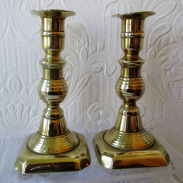 Pair of Antique English Victorian Brass Candlesticks