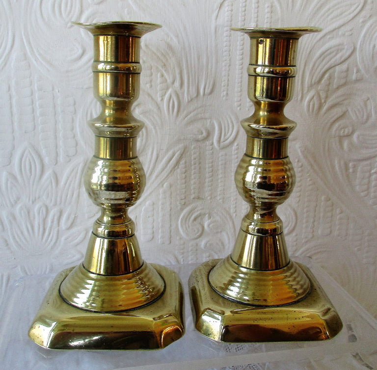 Pair of Antique English Victorian Brass Candlesticks