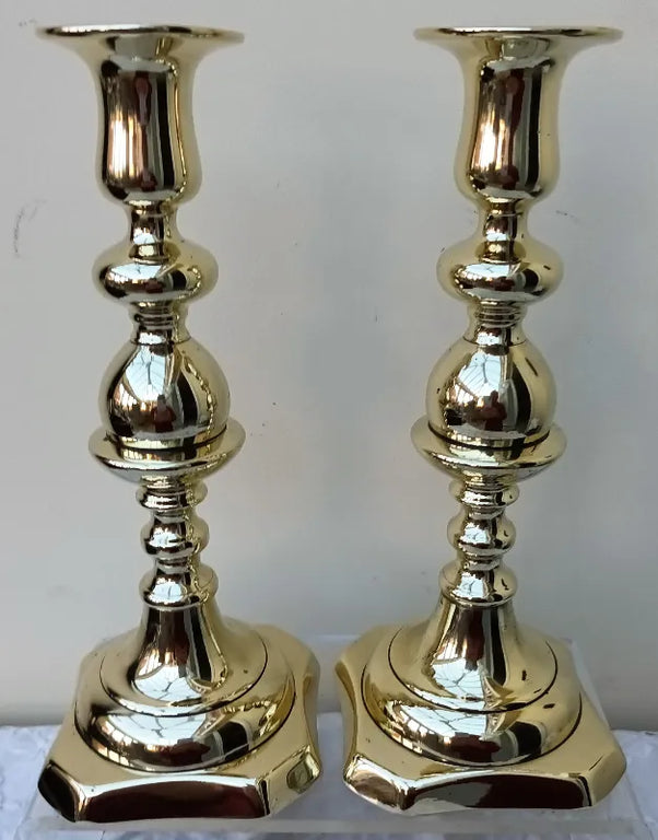 Pair of Antique Victorian Brass Candlesticks