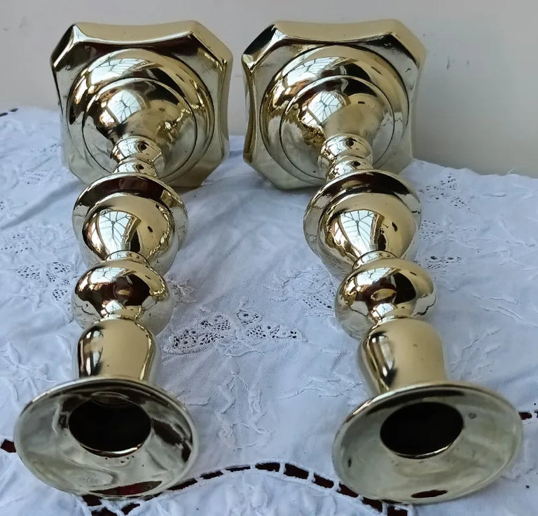 Pair of Antique Victorian Brass Candlesticks