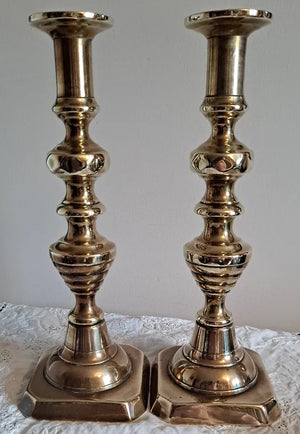 Pair of Antique English Victorian Brass Candlesticks