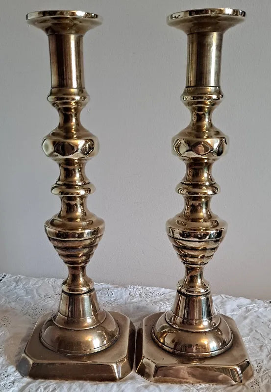 Pair of Antique English Victorian Brass Candlesticks