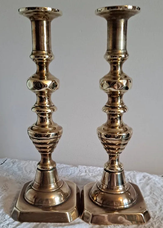 Pair of Antique English Victorian Brass Candlesticks