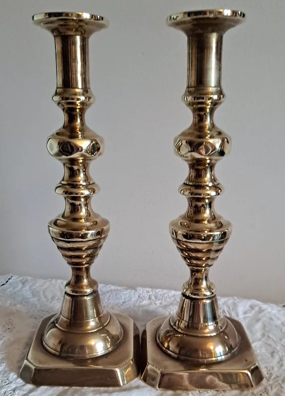 Pair of Antique English Victorian Brass Candlesticks