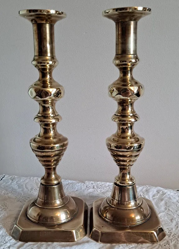 Pair of Antique English Victorian Brass Candlesticks