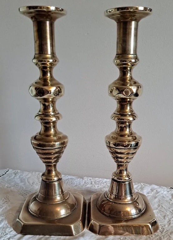 Pair of Antique English Victorian Brass Candlesticks