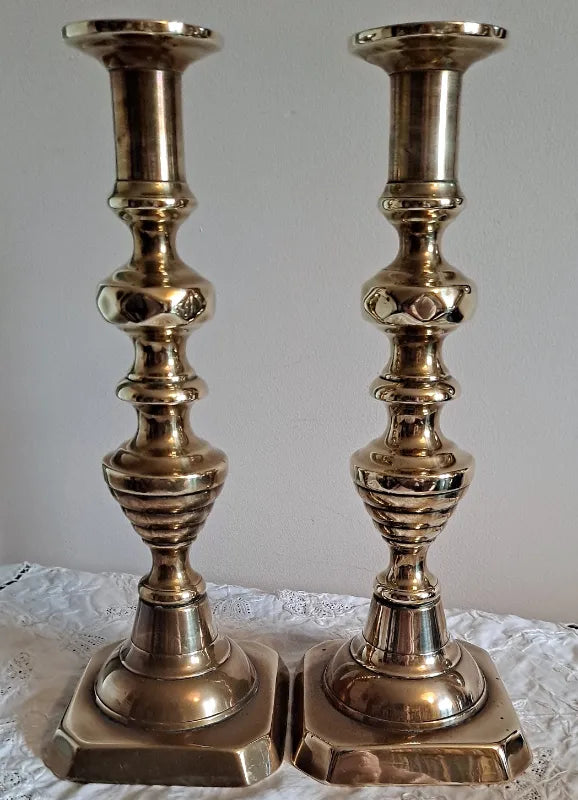 Pair of Antique English Victorian Brass Candlesticks