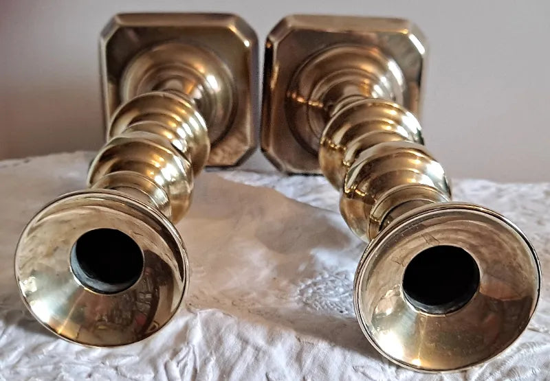 Pair of Antique English Victorian Brass Candlesticks