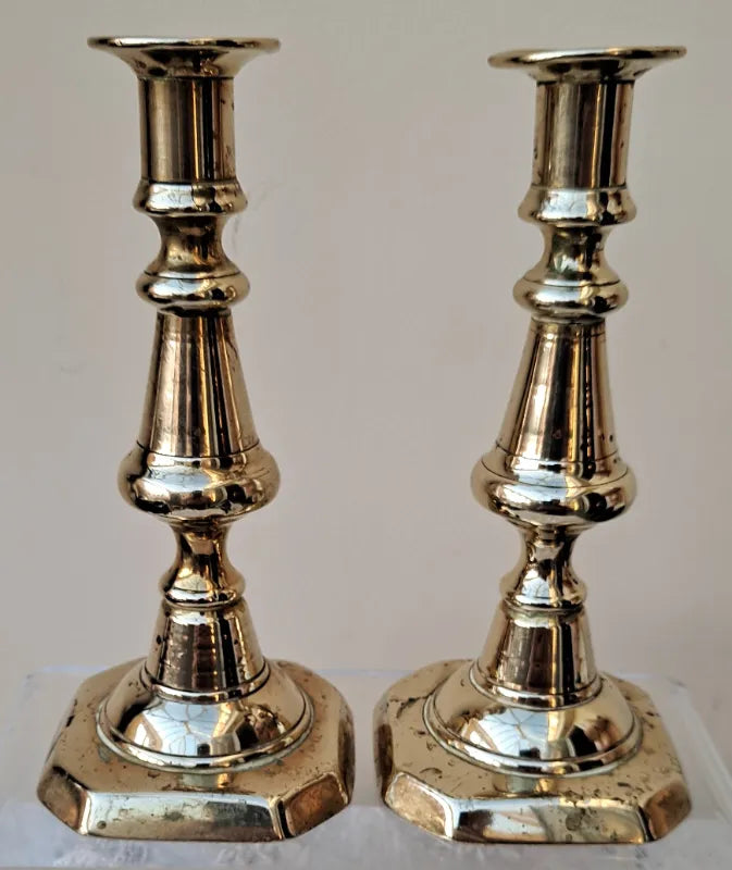 Pair of Antique English Victorian Brass Candlesticks