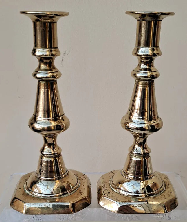 Pair of Antique English Victorian Brass Candlesticks