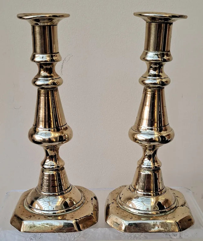 Pair of Antique English Victorian Brass Candlesticks