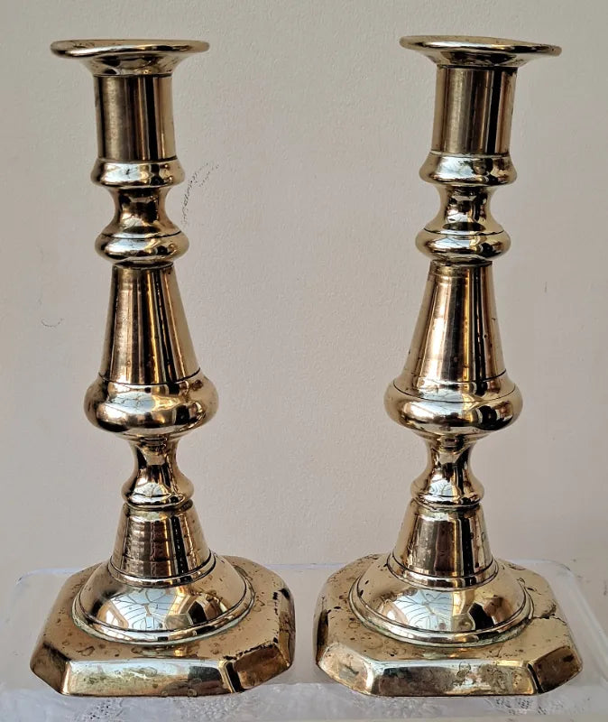 Pair of Antique English Victorian Brass Candlesticks
