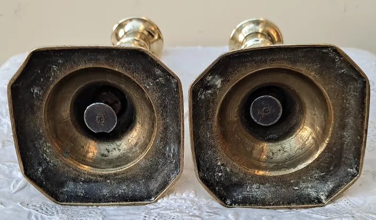 Pair of Antique English Victorian Brass Candlesticks