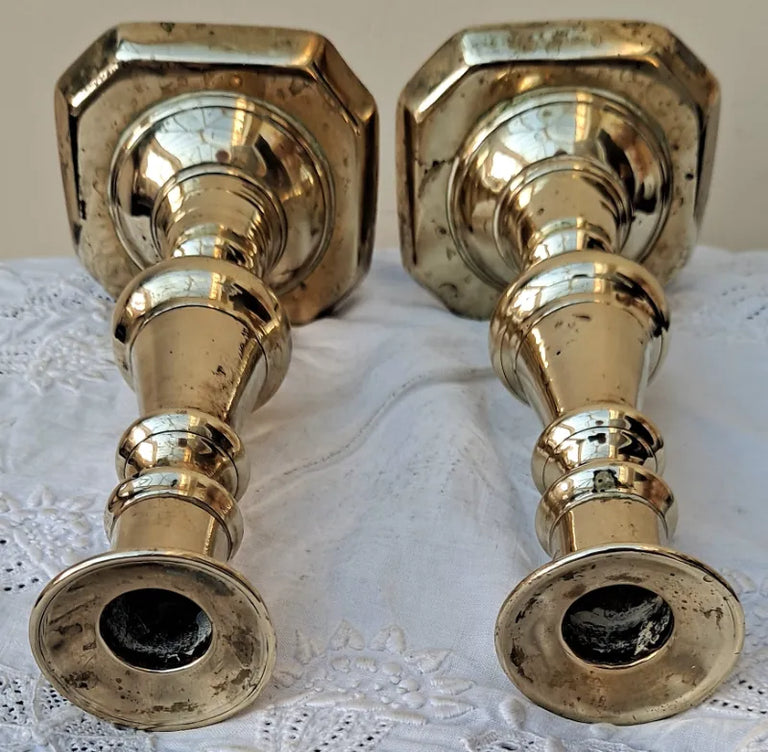 Pair of Antique English Victorian Brass Candlesticks