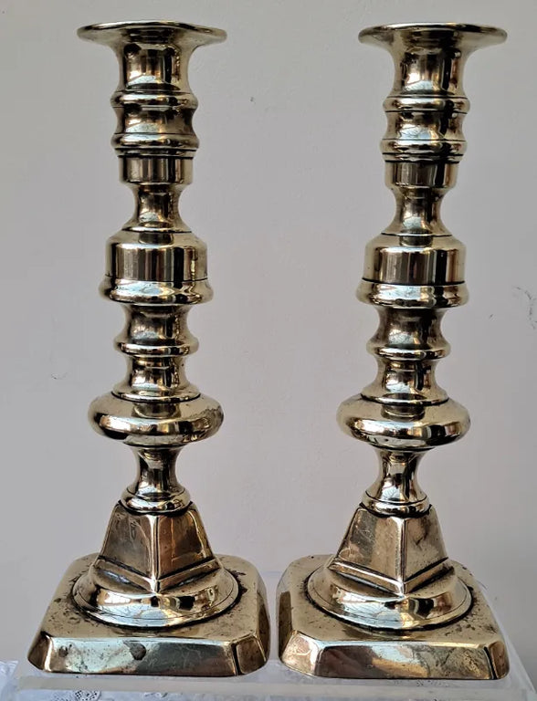 Pair of Antique English Victorian Brass Candlesticks