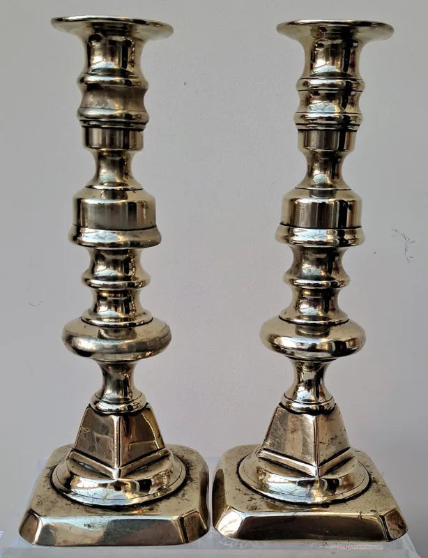 Pair of Antique English Victorian Brass Candlesticks