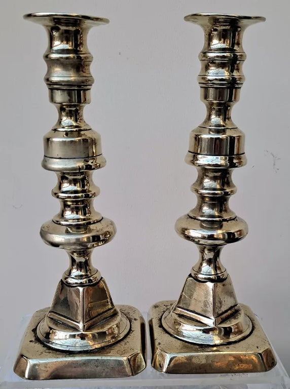 Pair of Antique English Victorian Brass Candlesticks