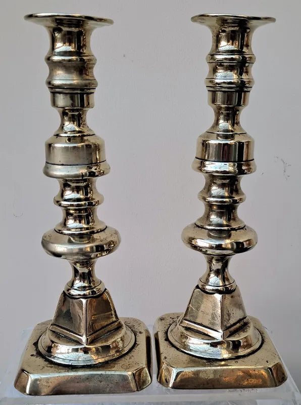 Pair of Antique English Victorian Brass Candlesticks