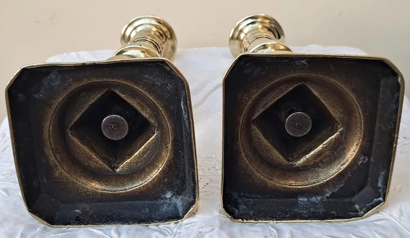 Pair of Antique English Victorian Brass Candlesticks