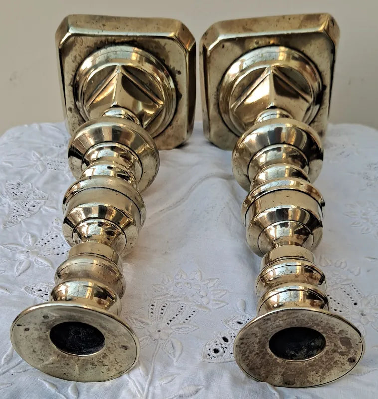 Pair of Antique English Victorian Brass Candlesticks