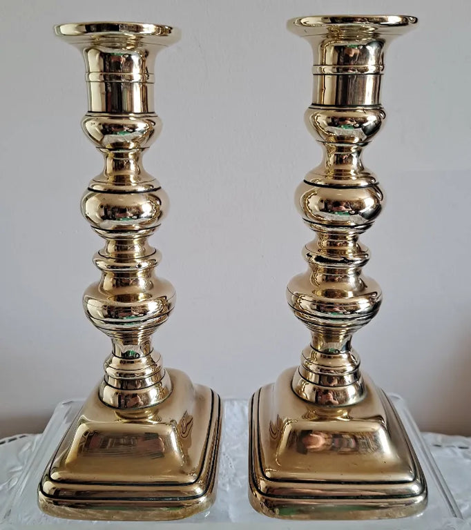 Pair of Antique English Victorian Brass Candlesticks