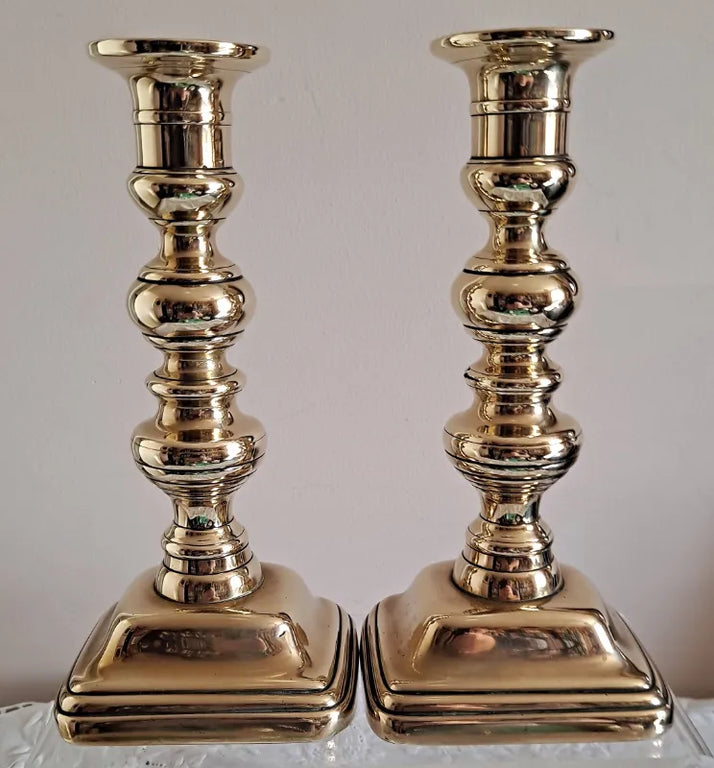 Pair of Antique English Victorian Brass Candlesticks