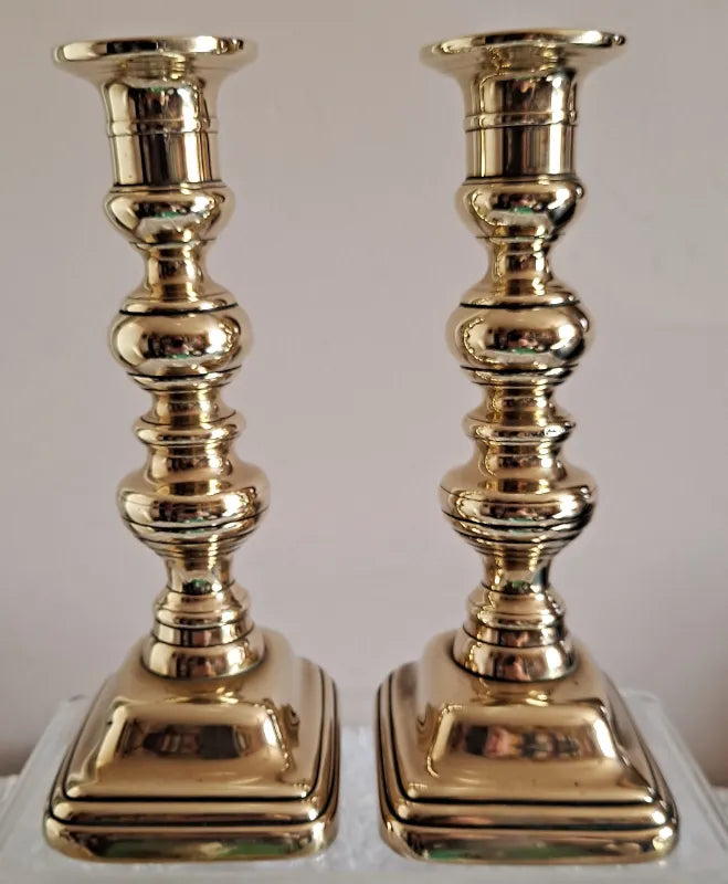 Pair of Antique English Victorian Brass Candlesticks