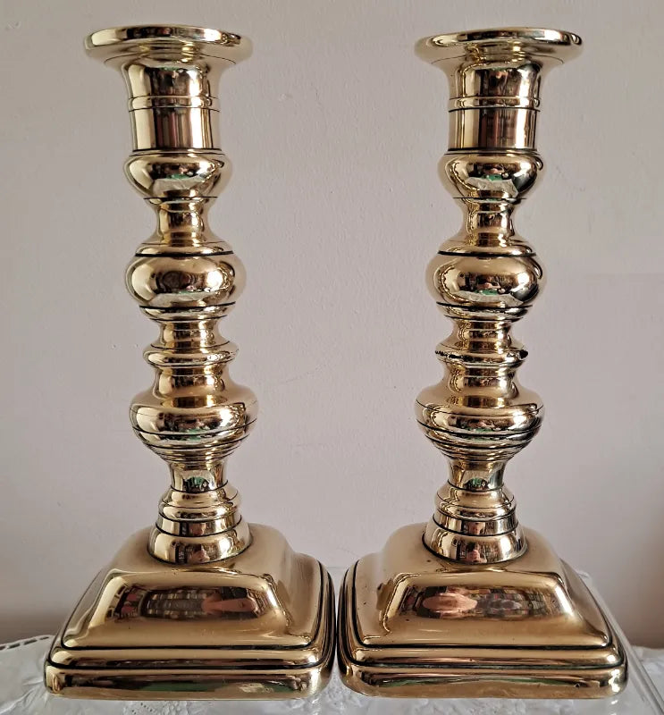 Pair of Antique English Victorian Brass Candlesticks