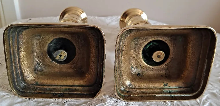 Pair of Antique English Victorian Brass Candlesticks