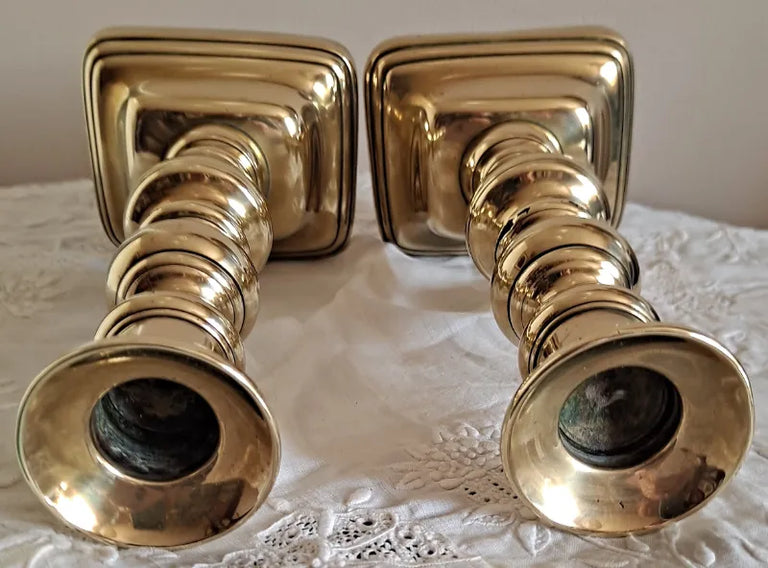 Pair of Antique English Victorian Brass Candlesticks