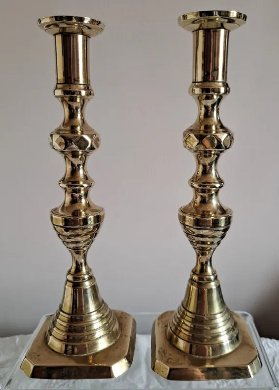 Pair of Antique English Victorian Brass Candlesticks