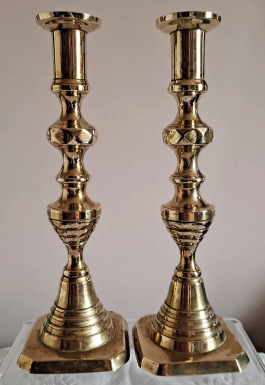 Pair of Antique English Victorian Brass Candlesticks