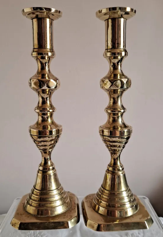 Pair of Antique English Victorian Brass Candlesticks