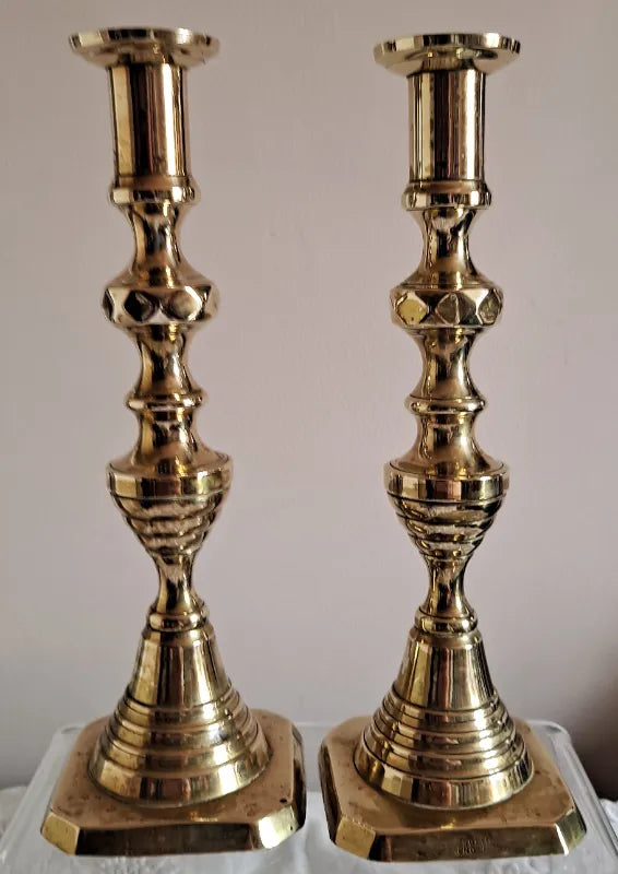 Pair of Antique English Victorian Brass Candlesticks