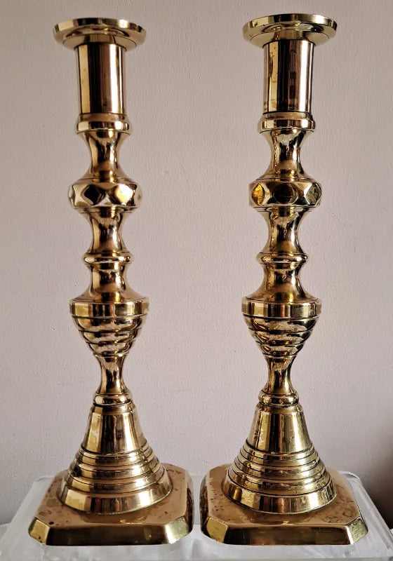 Pair of Antique English Victorian Brass Candlesticks