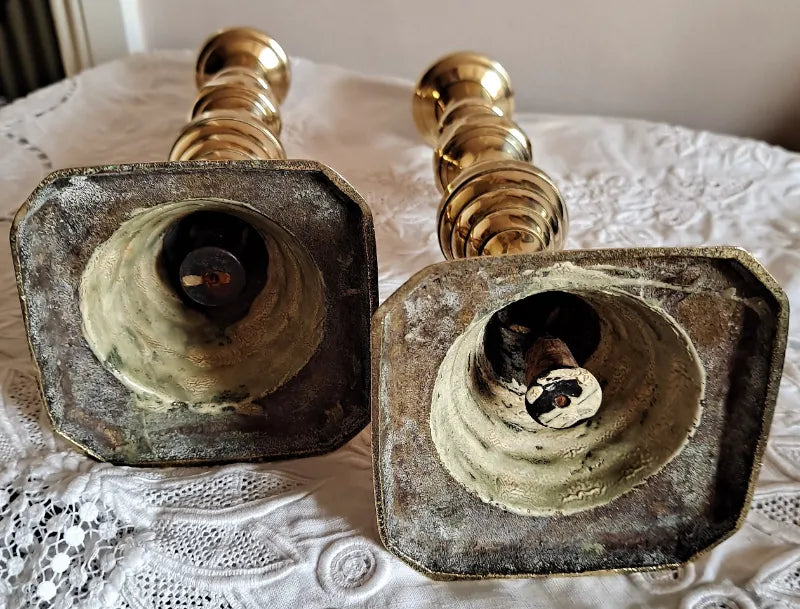 Pair of Antique English Victorian Brass Candlesticks